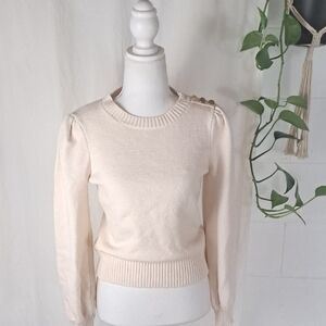 Draper James rsvp Cozy Cream Crewneck Sweater with Gold Button Detail S